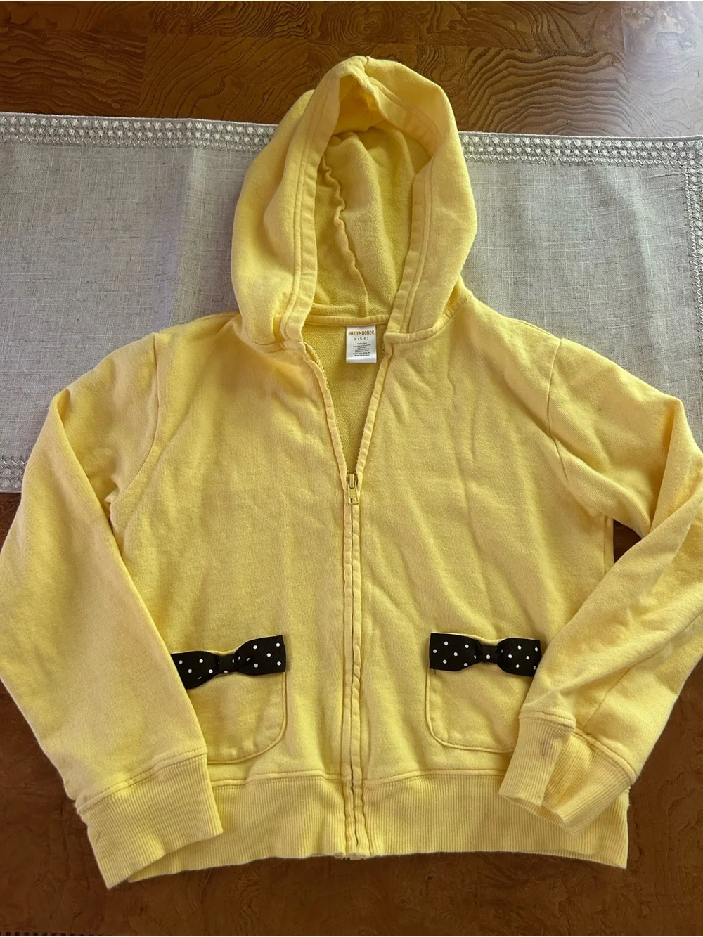 Gymboree Yellow Hooded Zip-Up Sweatshirt with Polka Dot Bow Pockets